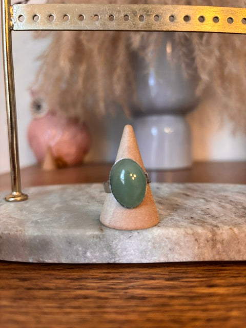 Bague Aventurine Verte | Argent Ajustable Acier Inoxydable | Cabochon 13x18