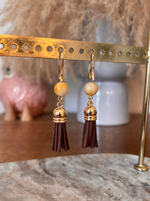 Boucles d'Oreilles Dormeuses Topaze Jaune | Pierre Naturelle & Acier Doré Inoxydable