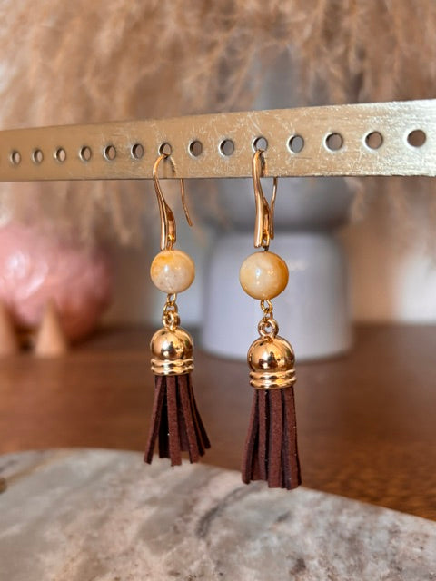 Boucles d'Oreilles Dormeuses Topaze Jaune | Pierre Naturelle & Acier Doré Inoxydable