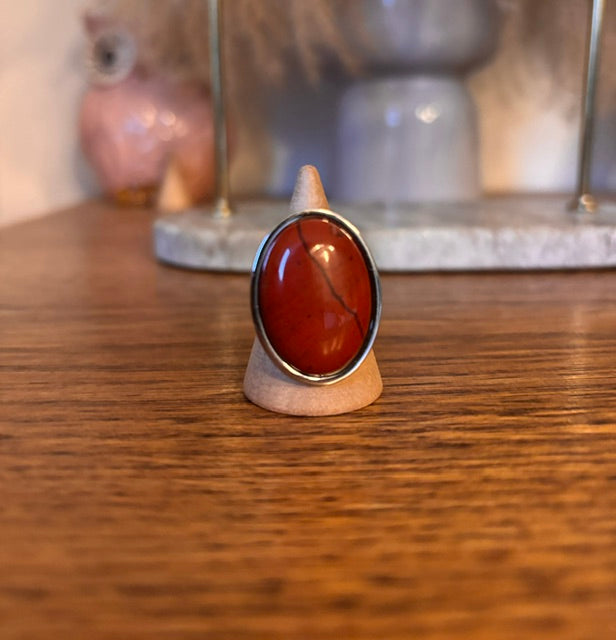 Bague Ajustable Cornaline | Grand Cabochon 18x25 mm | Acier Argenté Inoxydable | PAPD