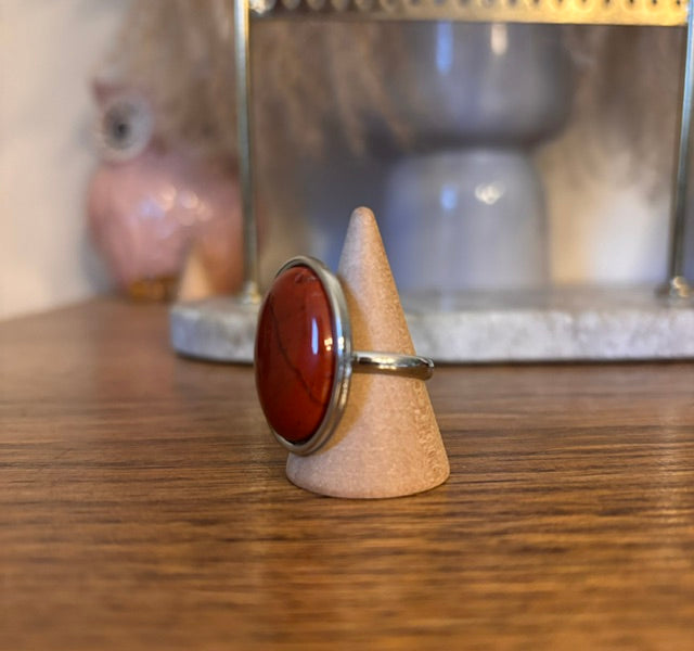Bague Ajustable Cornaline | Grand Cabochon 18x25 mm | Acier Argenté Inoxydable | PAPD