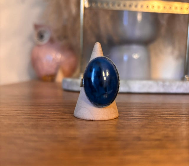 Bague Apatite Bleue Argentée Ajustable – Pierre Naturelle Artisanale | PAPD