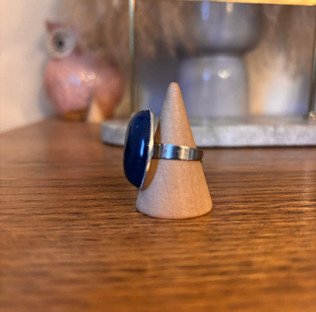Bague Apatite Bleue Argentée Ajustable – Pierre Naturelle Artisanale | PAPD