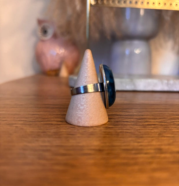 Bague Apatite Bleue Argentée Ajustable – Pierre Naturelle Artisanale | PAPD