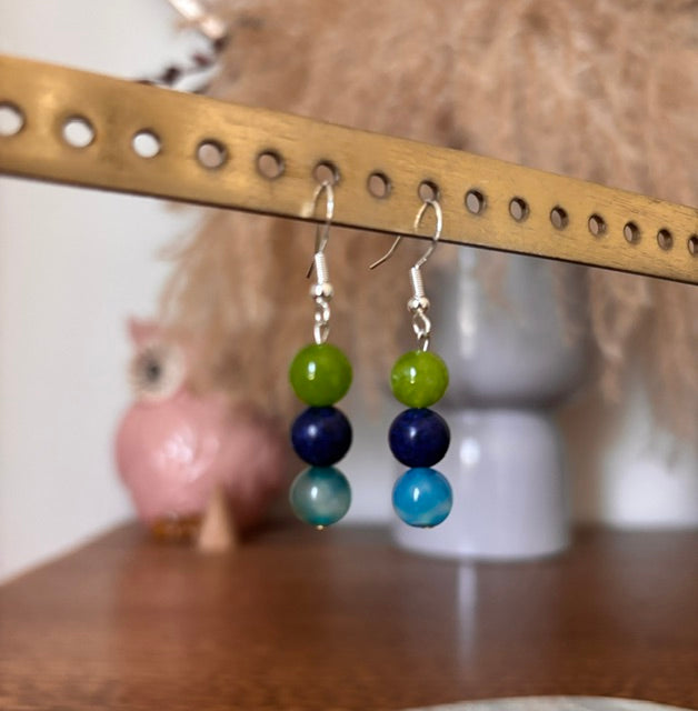 Boucles d'oreilles Péridot · Lapis Lazuli · Agate bleue | Acier inoxydable argenté | PAPD
