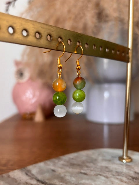 Boucles d'oreilles Nacre · Péridot · Agate paon | Acier inoxydable doré | PAPD
