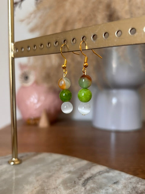 Boucles d'oreilles Nacre · Péridot · Agate paon | Acier inoxydable doré | PAPD