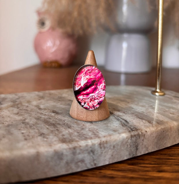 Bague ajustable Rose thème Art | Acier inoxydable argenté | Fantaisie estivale | PAPD