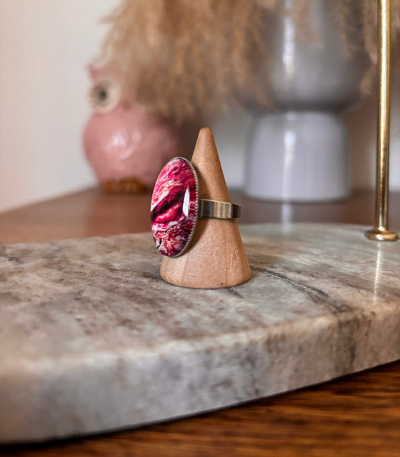 Bague ajustable Rose thème Art | Acier inoxydable argenté | Fantaisie estivale | PAPD