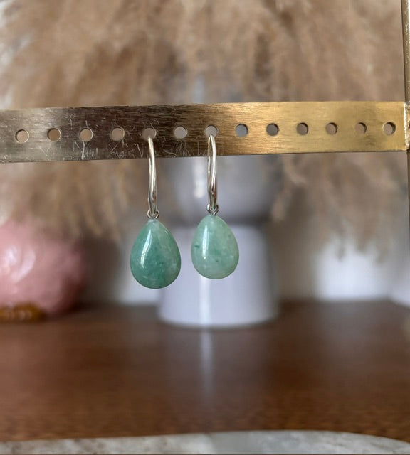 Boucles d'oreilles dormeuses Aventurine verte | Placage argent 925 – PAPD