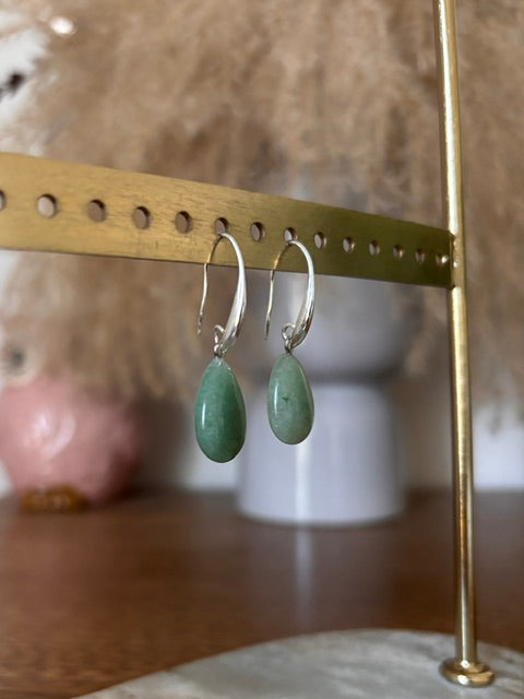 Boucles d'oreilles dormeuses Aventurine verte | Placage argent 925 – PAPD