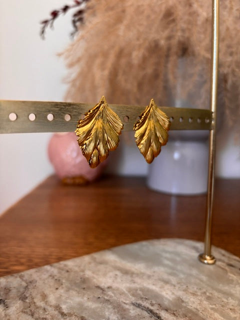 Puces d’Oreilles Feuille d’Or Dorée – Acier Inoxydable Hypoallergénique | PAPD