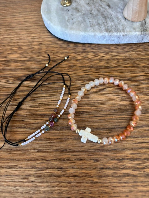 Lot 3 Bracelets Pierres Naturelles – Améthyste, Quartz Tourmaline & Croix Chrétienne | Homme & Femme