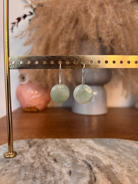Boucles d'Oreilles Dormeuses | Pierre Naturelle Aventurine Verte | Acier Inoxydable