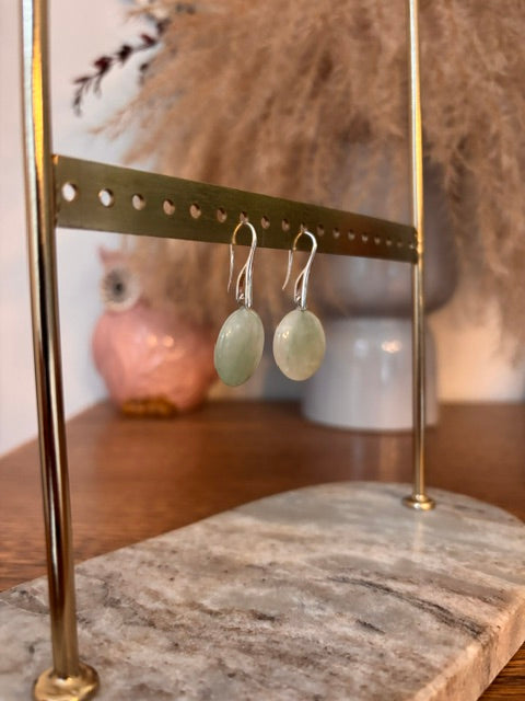 Boucles d'Oreilles Dormeuses | Pierre Naturelle Aventurine Verte | Acier Inoxydable