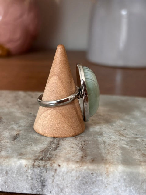 Bague Aventurine Verte Claire | Argent Ajustable Inoxydable | Cabochon 18x25