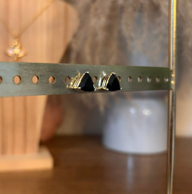 Puces d'Oreilles Saphir Noir | Plaqué Or 18 Carats | Mixte Homme Femme Enfant