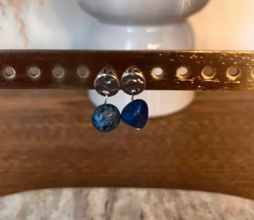 Puces d'Oreilles Lapis Lazuli – Pierre Naturelle & Acier Argenté Inoxydable