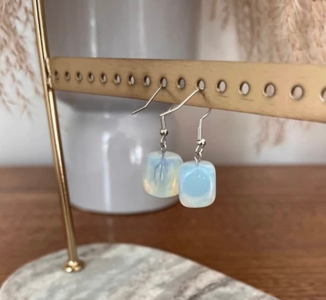 Boucles d'oreilles Opaline Bloc – Acier Inoxydable Argenté | Pierre Naturelle
