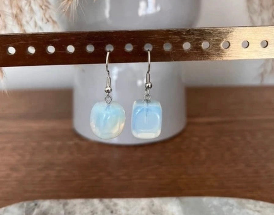 Boucles d'oreilles Opaline Bloc – Acier Inoxydable Argenté | Pierre Naturelle