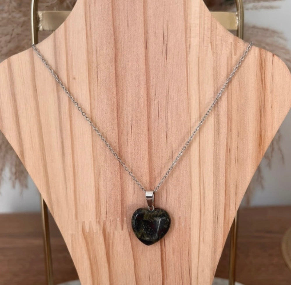 Collier Jaspe Sang de Dragon – Chaîne Argentée Acier Inoxydable | Pierre Naturelle