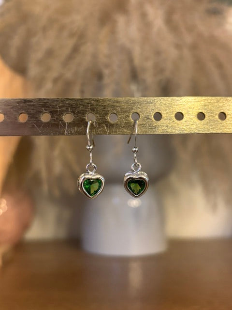 Boucles d'oreilles Cœur Saphir Vert Synthèse – Plaqué Or Blanc 18 Carats