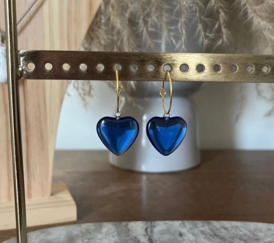 Créoles Dorées Cœur Vert Synthétique – Boucles d'Oreilles Hypoallergéniques Femme & Enfant