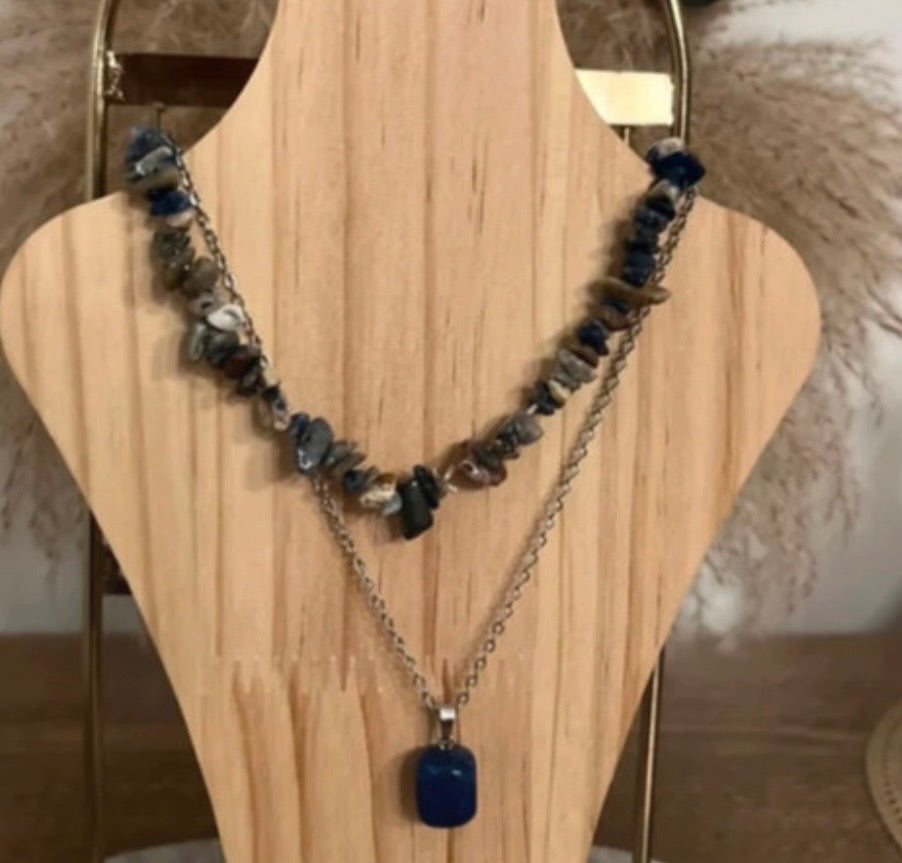 Duo de Colliers Lapis Lazuli – Chaîne Argentée & Ras-de-Cou Perles | Pierre Naturelle