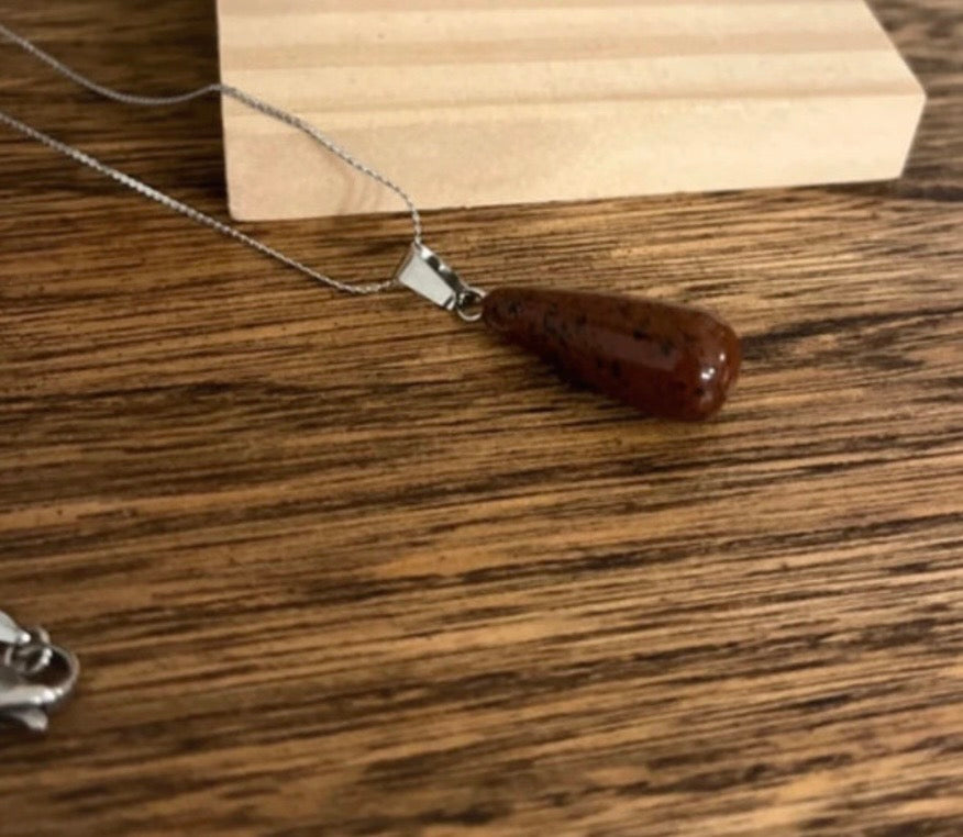 Collier Unakite Pierre Naturelle | Chaîne Serpent Argentée Acier Inoxydable 60 cm