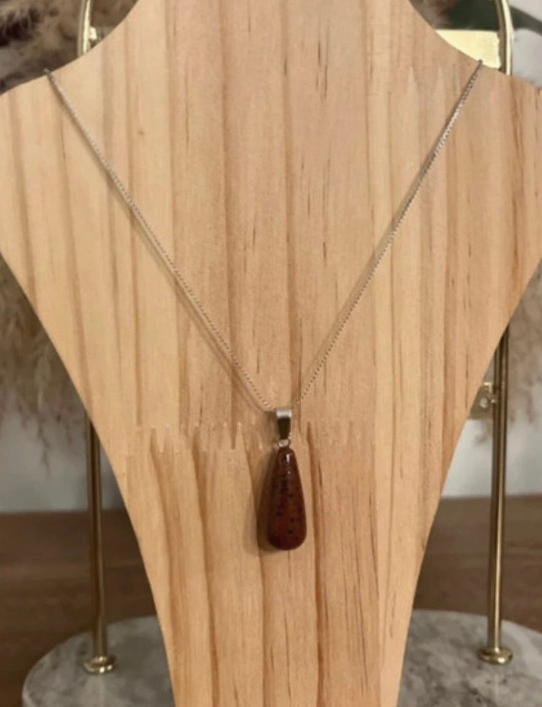 Collier Unakite Pierre Naturelle | Chaîne Serpent Argentée Acier Inoxydable 60 cm