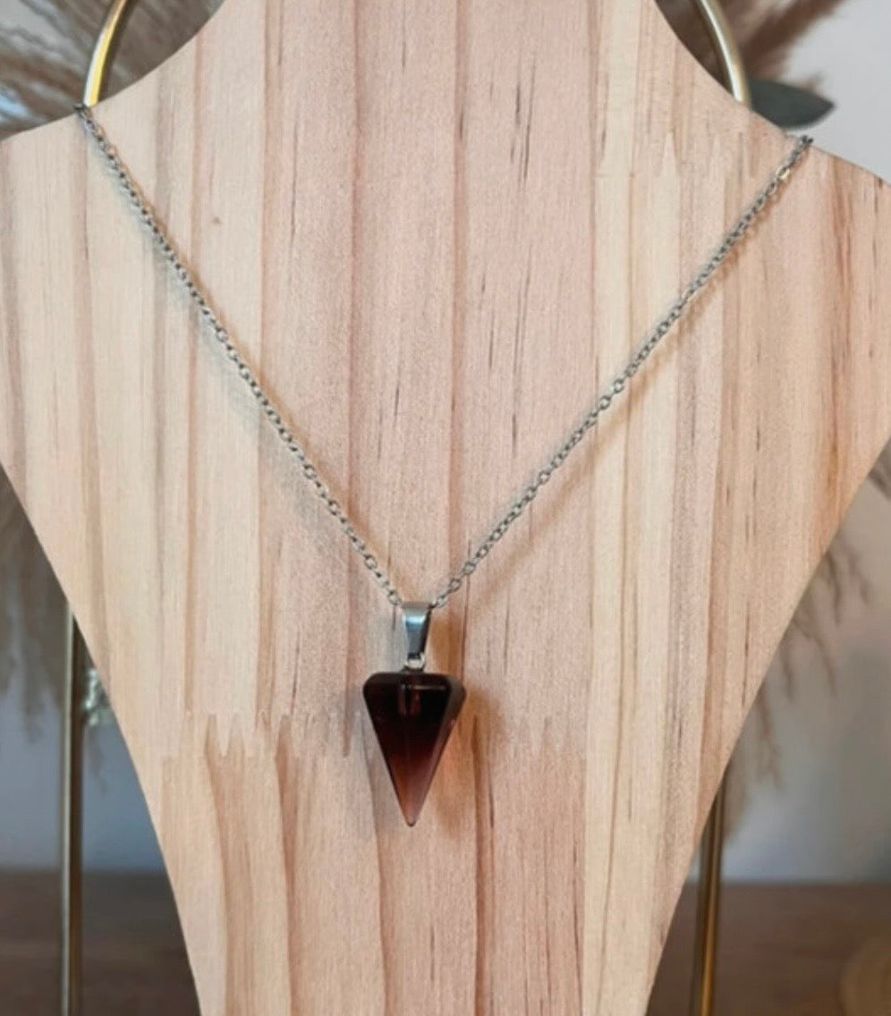 Collier Agate Rouge Pendule Pierre Naturelle | Chaîne Maillons Argentée Acier Inoxydable 44 cm