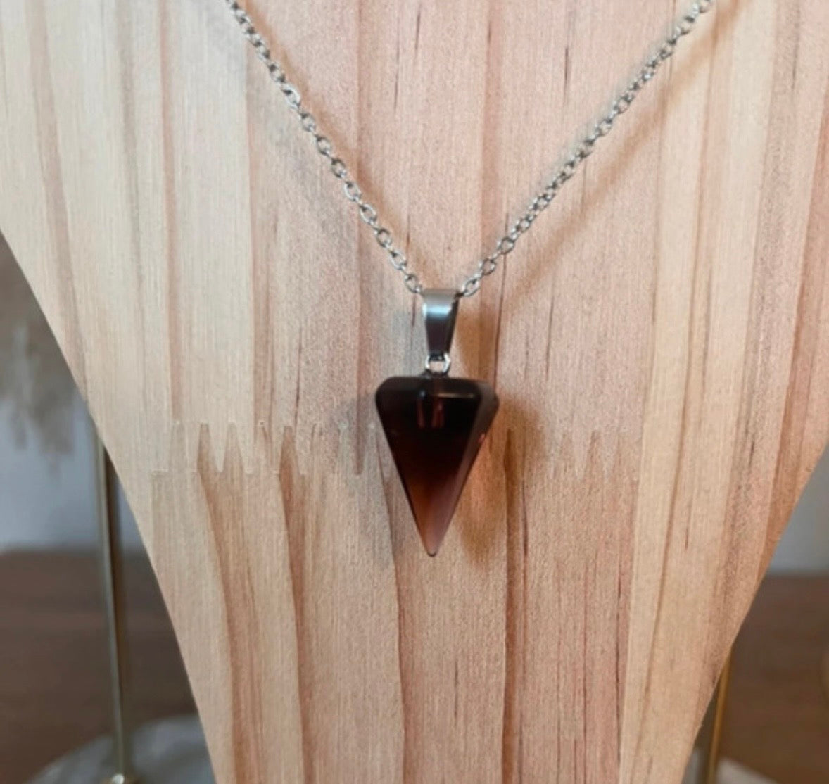 Collier Agate Rouge Pendule Pierre Naturelle | Chaîne Maillons Argentée Acier Inoxydable 44 cm