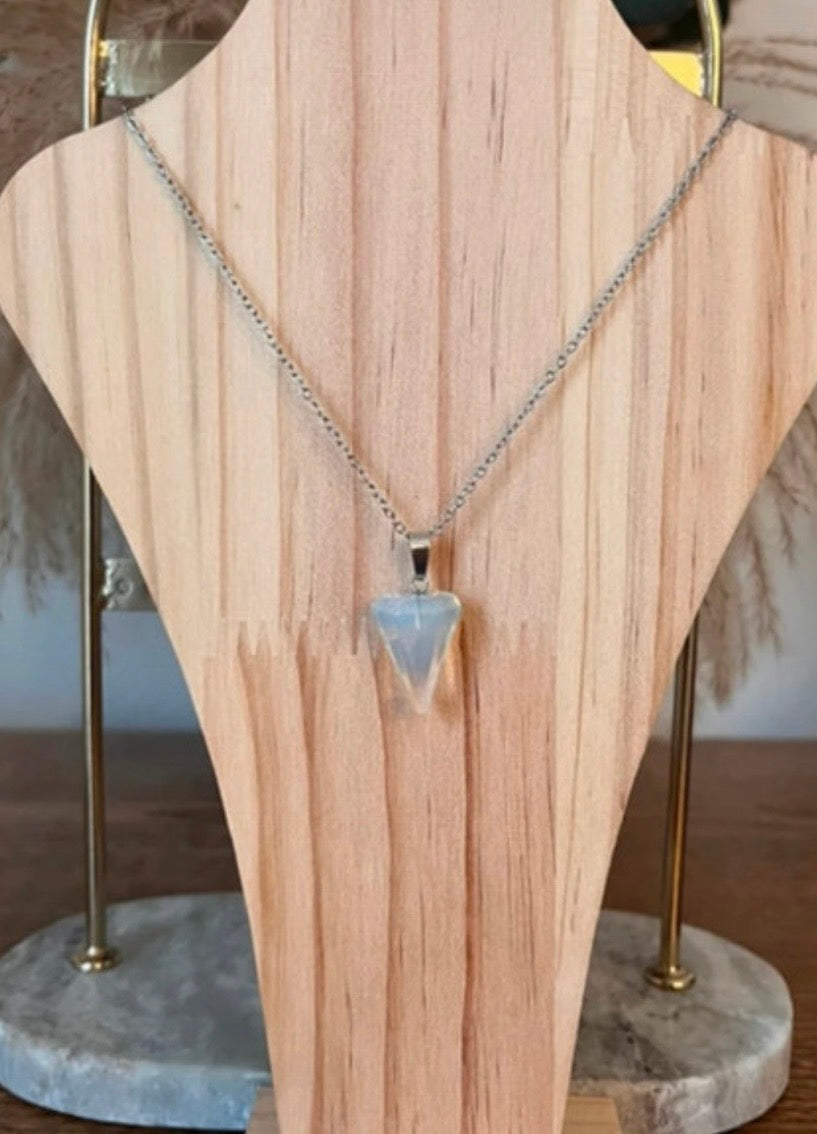Collier Pendule Opaline Pierre Naturelle – Chaîne Maillons Acier Inoxydable Argenté
