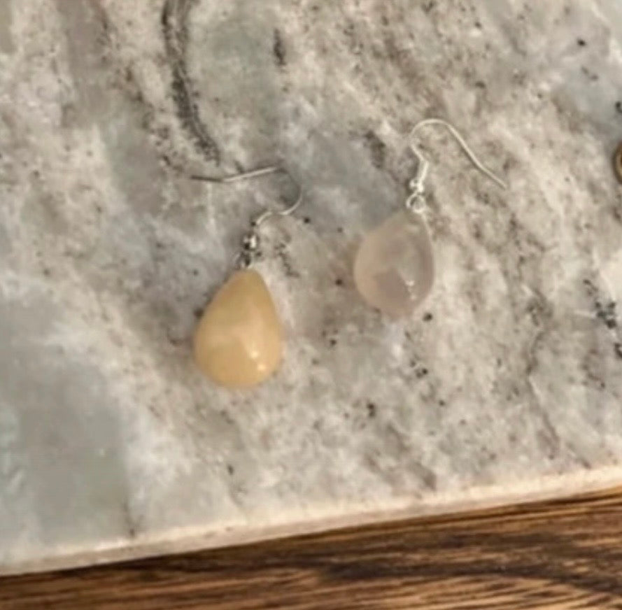 Boucles d'Oreilles Dormeuses Pendantes | Cristal de Roche & Pierre de Lune | Argent 925