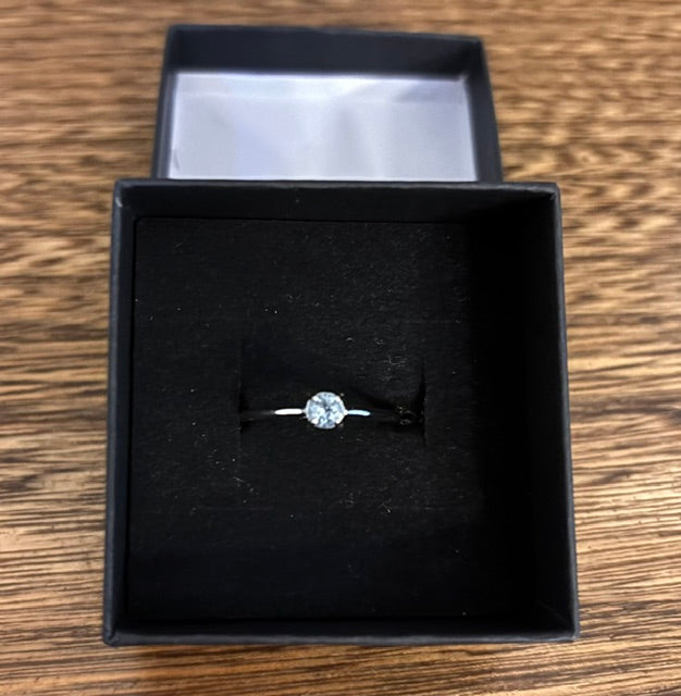 Bague Solitaire Aigue Marine Argent 925 — Cabochon Rond Naturel du Brésil