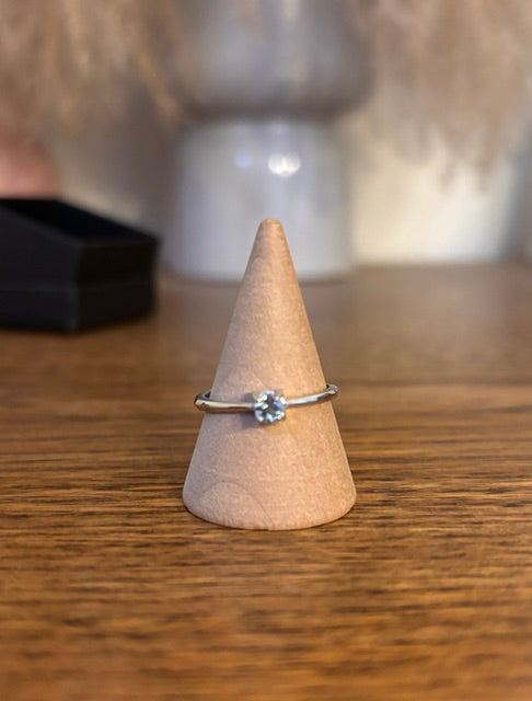 Bague Solitaire Aigue Marine Argent 925 — Cabochon Rond Naturel du Brésil