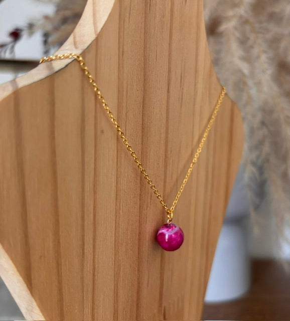 Collier Chaîne Dorée Acier Inoxydable 316L — Perle Pierre Agate Feu Naturelle