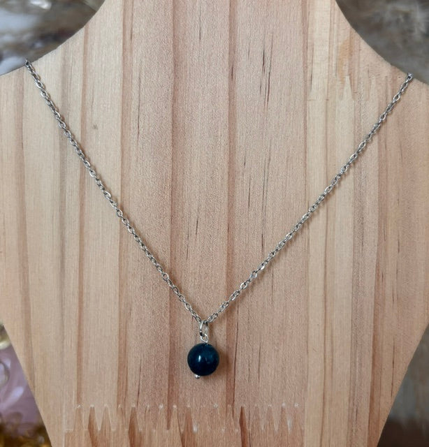 Collier Chaîne Argentée Acier Inoxydable 316L — Perle Œil de Tigre Bleu Naturel