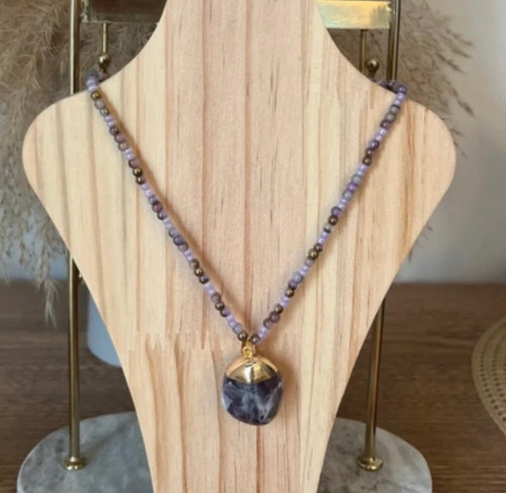 Collier Perles Améthyste Naturelle - Elastique Double 42 cm