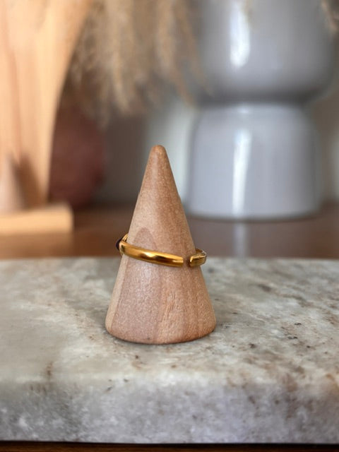 Bague Ajustable Dorée – Double Grenat Serti Cabochon 6x4 mm | Acier Inoxydable 316L Style Vintage