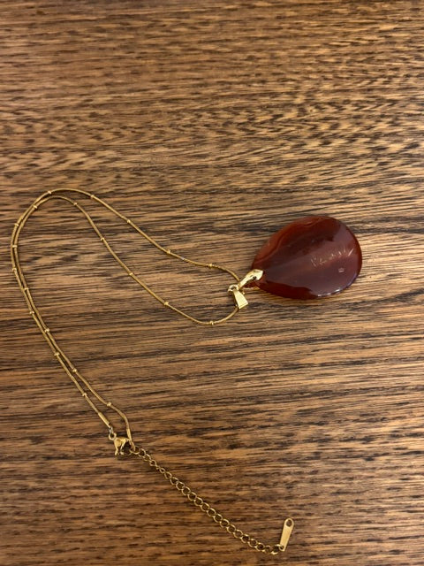 Collier Chaîne Dorée Perlée | Pendentif Agate du Botswana Goutte 30x40mm | Acier Inoxydable | Lithothérapie