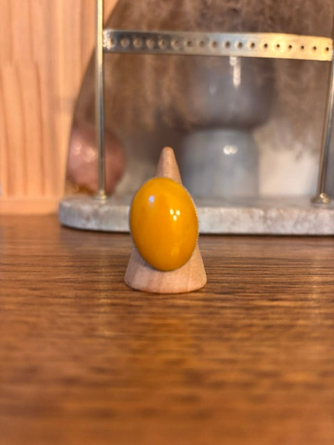 Bague Ambre Jaune – Monture Vintage Argentée Ajustable en Acier Inoxydable