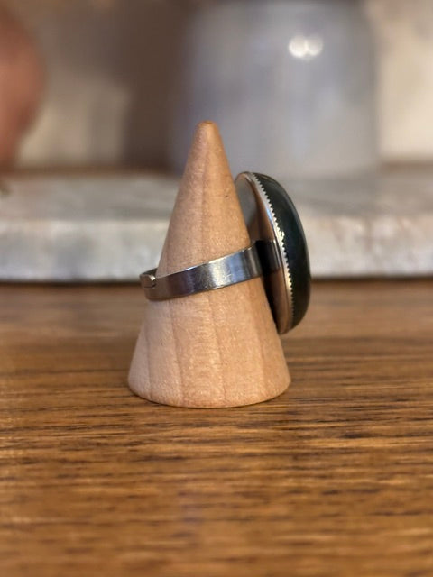 Bague Vintage Argentée Ajustable – Agate Mousse Naturelle | Acier Inoxydable 316L