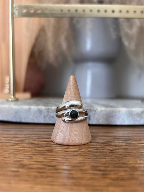 Bague Opale Noire Éthiopienne | Argent Inoxydable Ajustable | 0,22 ct Certifiée