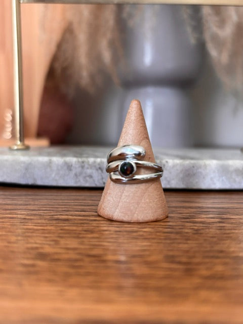 Bague Opale Noire Éthiopienne | Argent Inoxydable Ajustable | 0,22 ct Certifiée