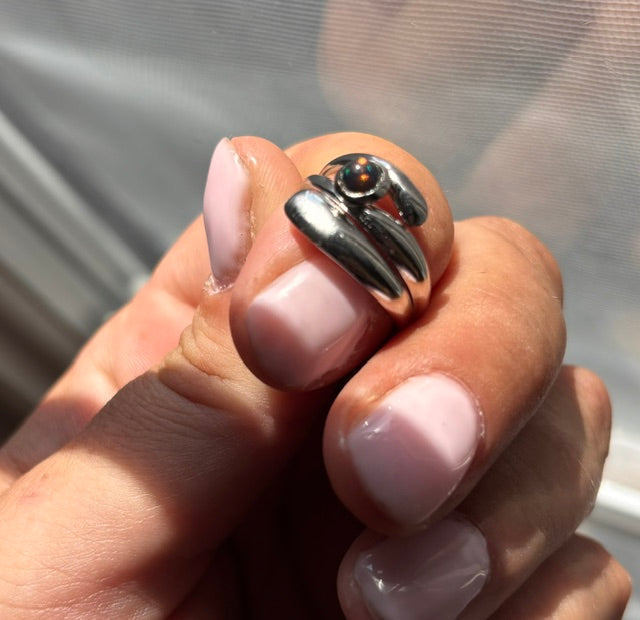 Bague Opale Noire Éthiopienne | Argent Inoxydable Ajustable | 0,22 ct Certifiée