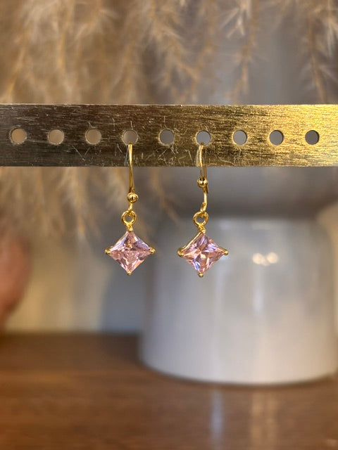 Dormeuse Plaqué Or 18 Carats – Saphir Rose de Synthèse | Bijou Femme
