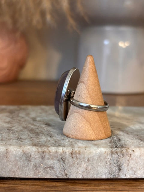 Bague Argentée Ajustable – Pierre de Lune Naturelle Cabochon 18x25 | Bijou Femme