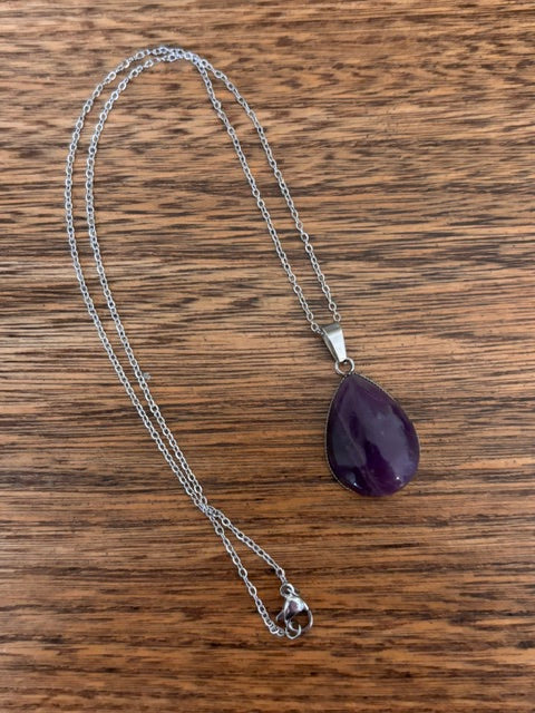 Collier Chaîne Argentée 44cm – Pendentif Améthyste Naturelle Goutte 18x25mm | Bijou Femme