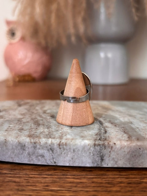 Bague Rubis Zoïsite Naturel Argentée Ajustable | Cabochon 18x25 mm | Monture Vintage | Acier Inoxydable | Amour & Vitalité | Lithothérapie | Fait Main France